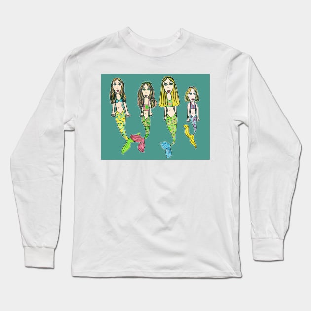 My Girls as Mermaids - Drawn by Tane (8) Long Sleeve T-Shirt by micklyn